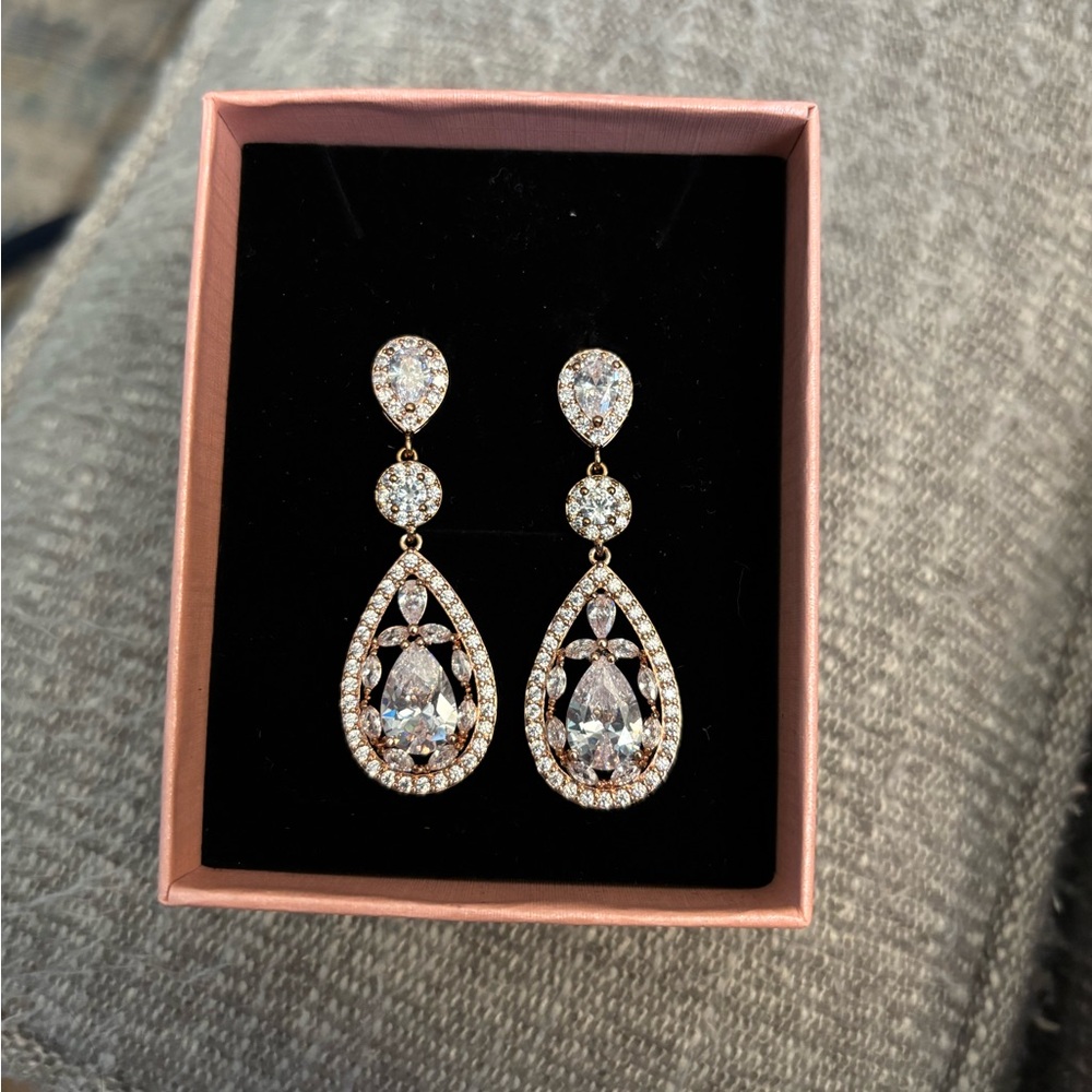 Elegant Rose Gold and Silver Teardrop Earrings